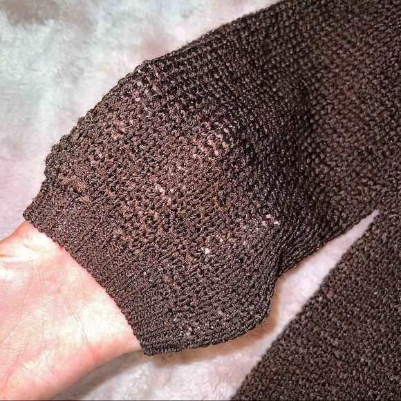 New Josephine Chaus Knit Sweater Brown Semi-transparent waffle scoop neck - Picture 7 of 11